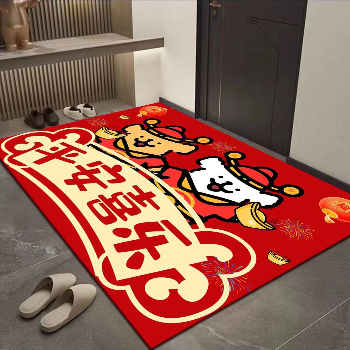 2026中式卡通线条小狗入户门垫家用玄关地毯新房搬家进门脚垫耐脏