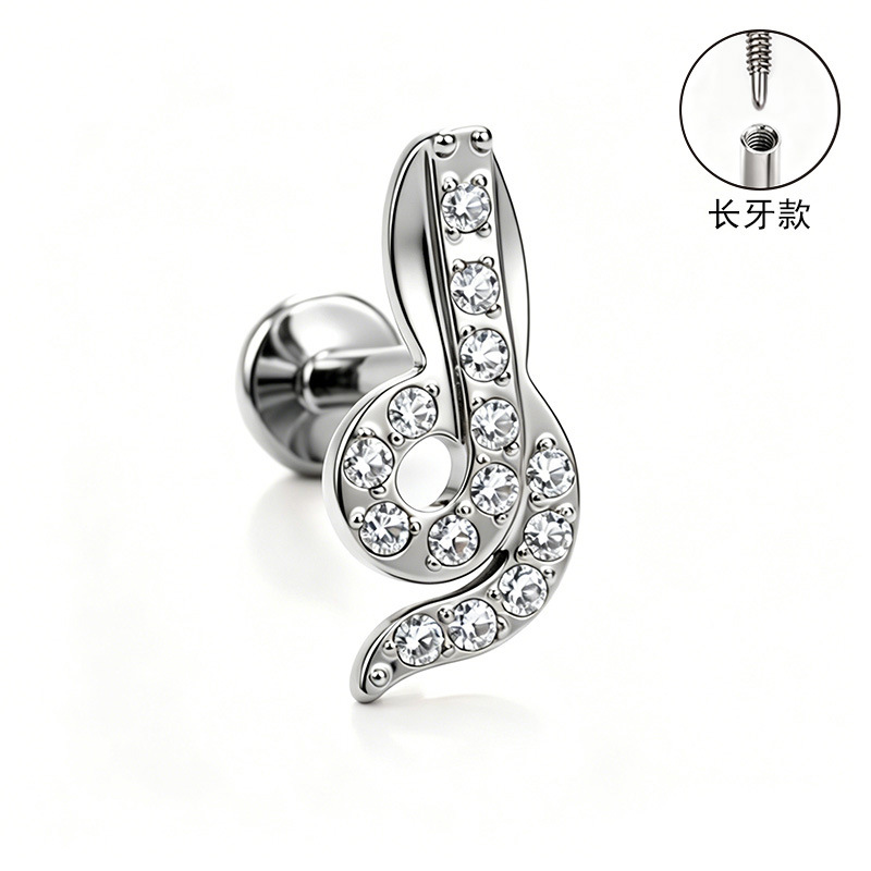 F136 Titanium Alloy Ear Studs, Carved Bone Studs, Long Tooth Style with Zirconia, Lip Studs, G23 Titanium Body Piercing Jewelry detail image 32