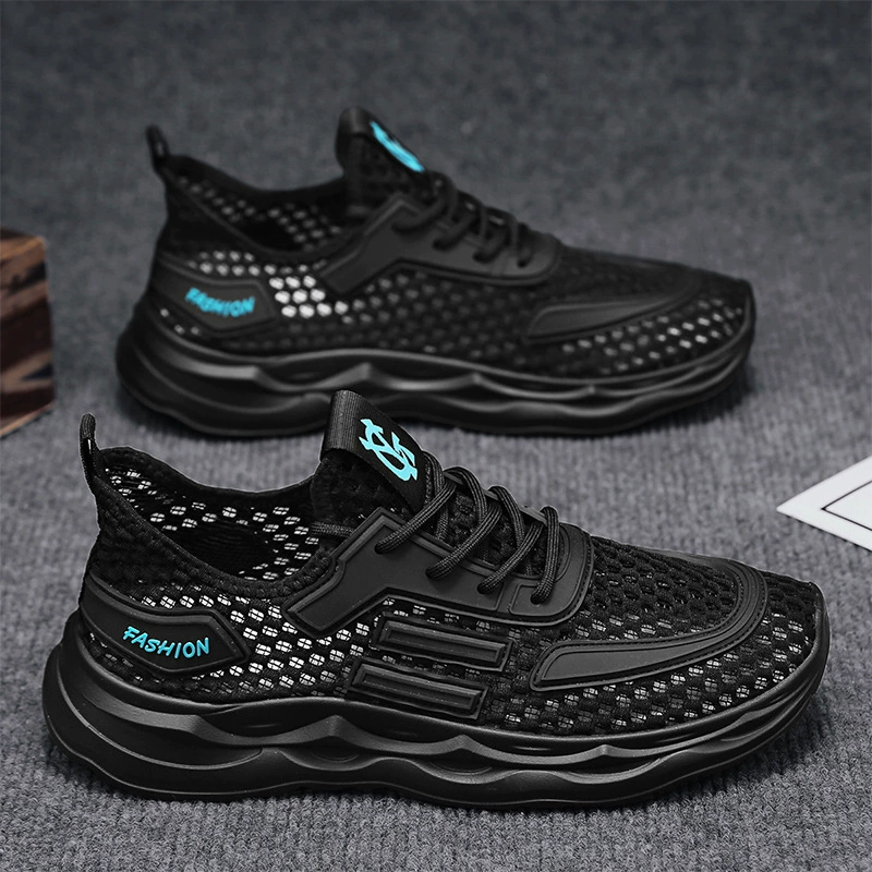 Летняя мужская обувь 2024 новая полая сетка тонкая дышащая спортивная мягкая подошва мужская тонкая повседневная обувь