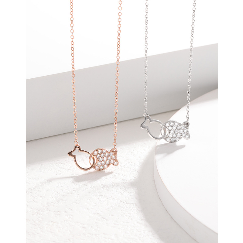 S925 plata esterlina Piscis collar Luz de lujo personalidad nicho diseño alto grado colgante clavícula cadena chapado en oro rosa