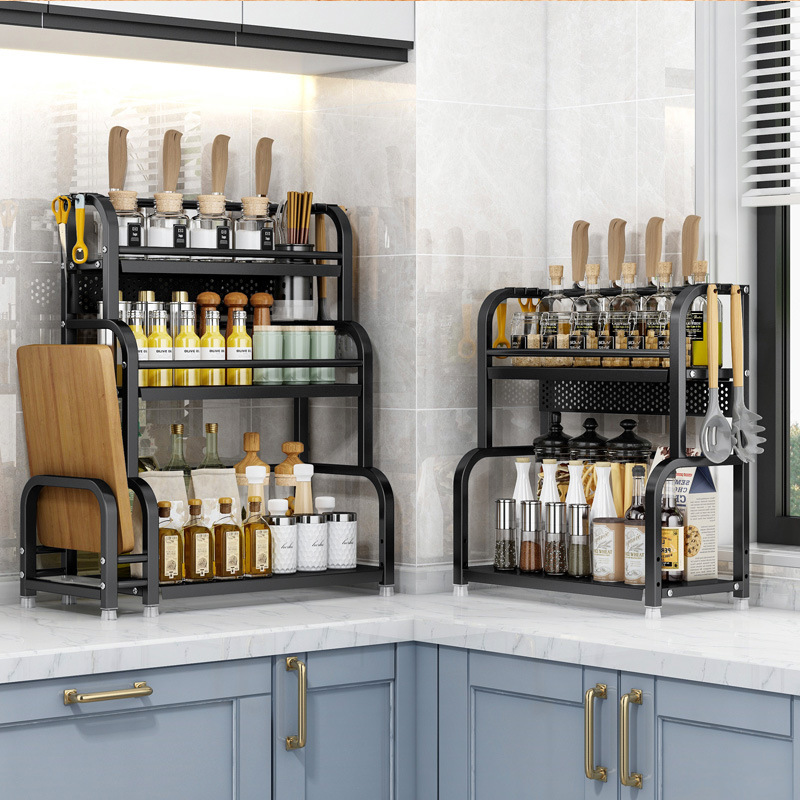 跨境廚房置物架多功能調料架台面刀架筷子收納架不鏽鋼多層落地架