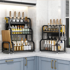 跨境廚房置物架多功能調料架台面刀架筷子收納架不鏽鋼多層落地架