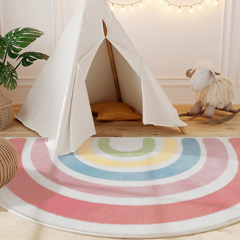 简约INS卧室仿羊绒地毯客厅半圆儿童玩耍地垫柔软加厚彩虹床边毯