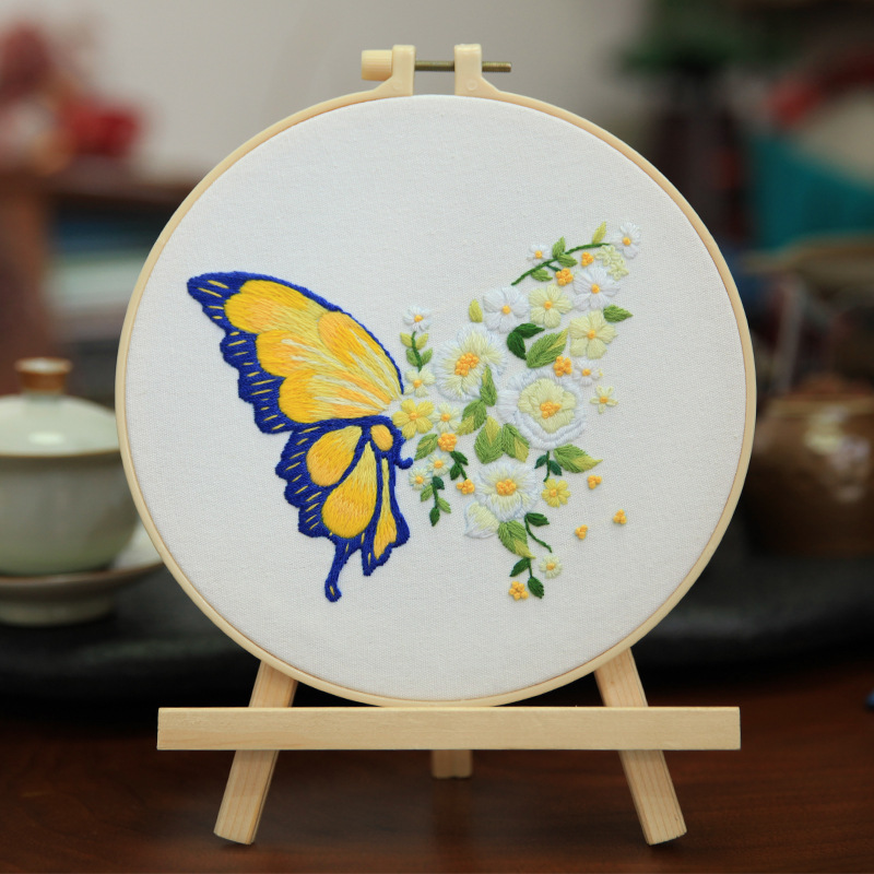 Bordado DIY paquete material mariposa colgante redondo pintura Lu decoración hecha a mano creativa regalo para adultos bolsa de costura