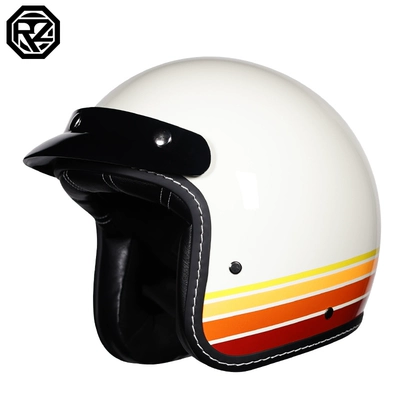 motorcycle helmet men's and women's 3C, Motosiklet dəbilqələri - m-ivory-white-retro-style