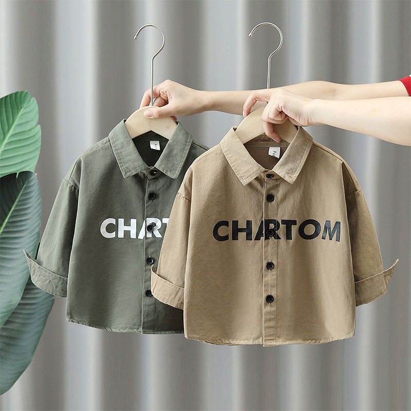 7824 chaqueta de camisa de otoño para niños 2025 nueva primavera y otoño ropa de marca de moda para niños pequeños y medianos camisa estampada para niños
