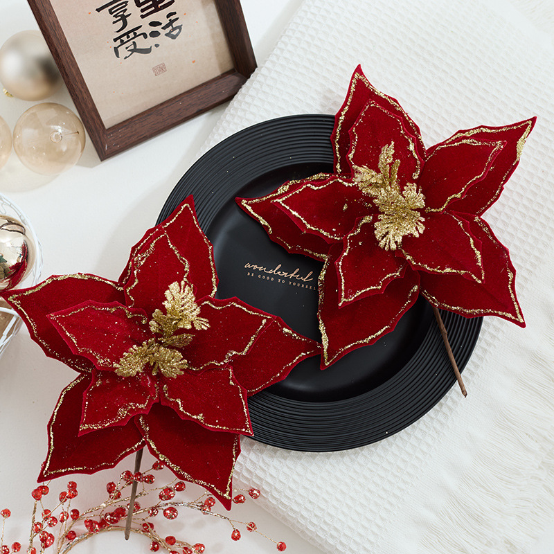 30cm tela de terciopelo de alta calidad flores rojas de Navidad Día Nacional accesorios de decoración colgante botella DIY accesorios de diseño