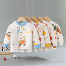 儿童三层保暖上衣秋冬款婴幼儿夹棉打底衫开衫纯棉儿童加厚睡衣