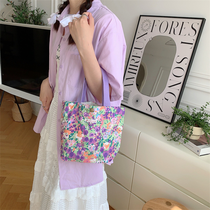 75g Weight Magnetic Buckle Closure Type Top Handle Strap Type Handbag Bags Type Casual Occasion Canvas Material Flower Pattern Spring&Summer Season Women's Gender Vacation Style Square Shape Women's Canvas Flower Vacation Square Magnetic Buckle Handbag 9