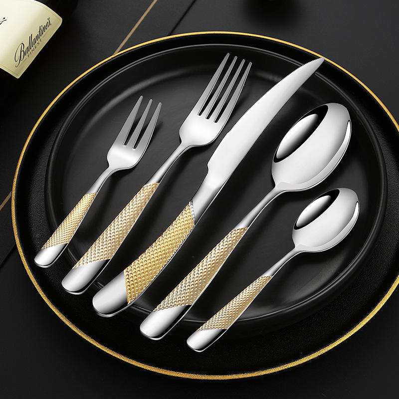 Star diamond stainless steel knife, fork and spoon creative light luxury hotel Western tableware high-end gold-plated steak knife and fork suit Amazon Star diamond stainless steel knife, fork and spoon creative light luxury hotel Western tableware high-end gold-plated steak knife and fork suit Amazon