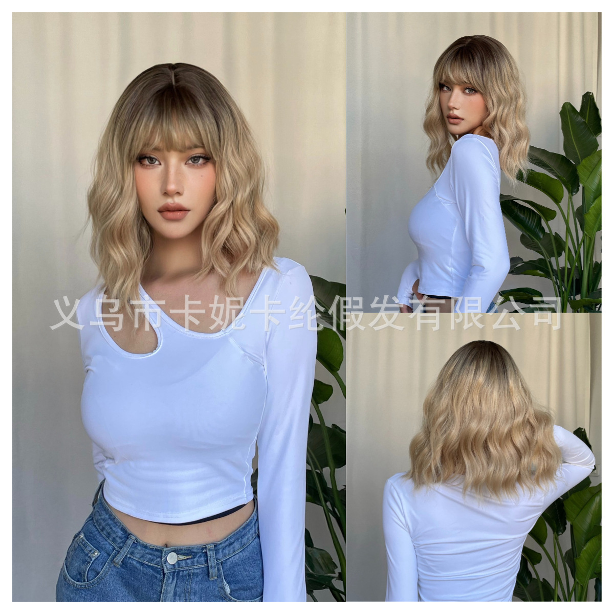 Perucas de comercio exterior oro, rizos de cabello largo, temperamento de moda, pelucas de peluca, fabricantes en stock