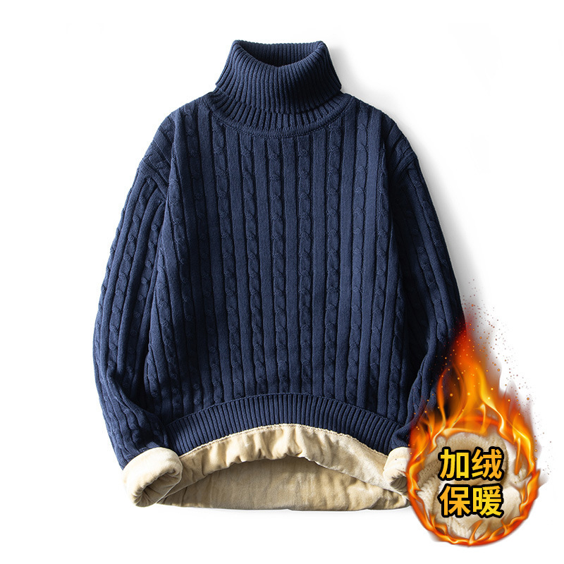 Autumn and Winter Sweater Turtleneck Sweater Men's Korean Fashionable Men's Cotton fleece-lined Thickened Sweater Knitted Sweater Autumn Clothes