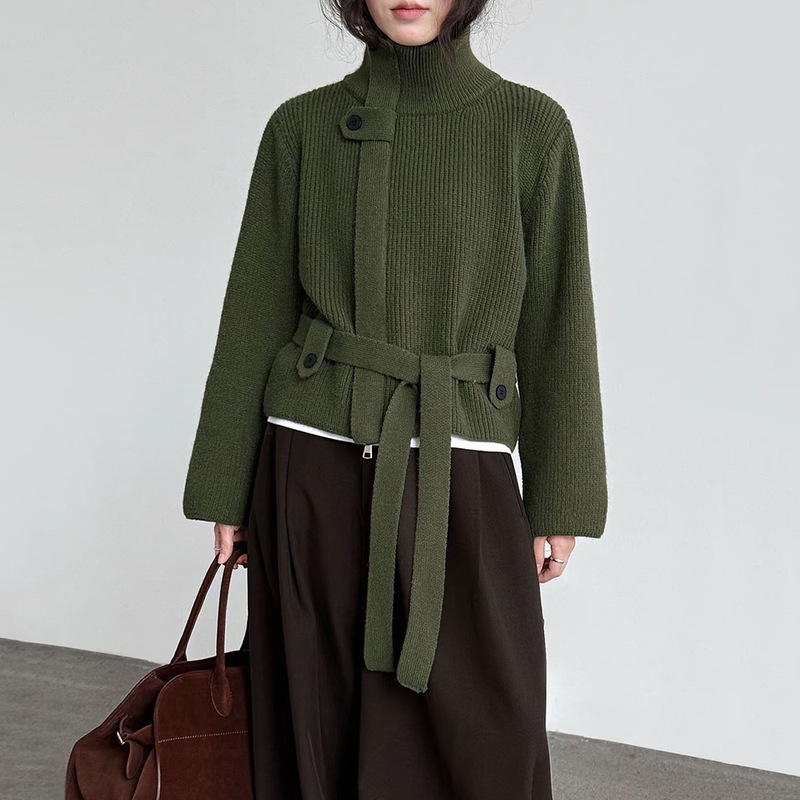Korean Designer Half-Turtleneck Long-Sleeved Sweater Jacket for Women 2026 Summer New Slim-Fit Lace-Up Knit Cardigan Korean Designer Half-Turtleneck Long-Sleeved Sweater Jacket for Women 2026 Summer New Slim-Fit Lace-Up Knit Cardigan