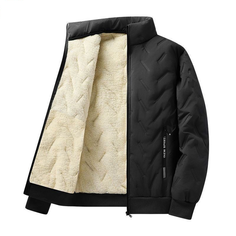 Lamb Wool Cotton-Padded Jacket with Fleece Lining, Thickened Winter Stand Collar Warm Jacket for Middle-Aged and Elderly, Large Size Loose Cotton Coat
