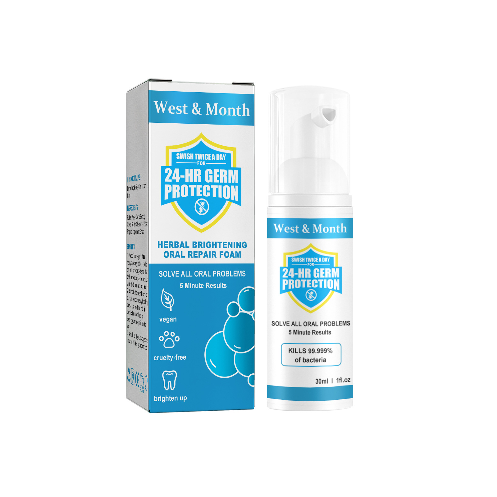 West&Month Herbal Toothpaste Mousse for Cleansing Odor and Stain in Mouth Whitening Teeth foam_voghion.com
