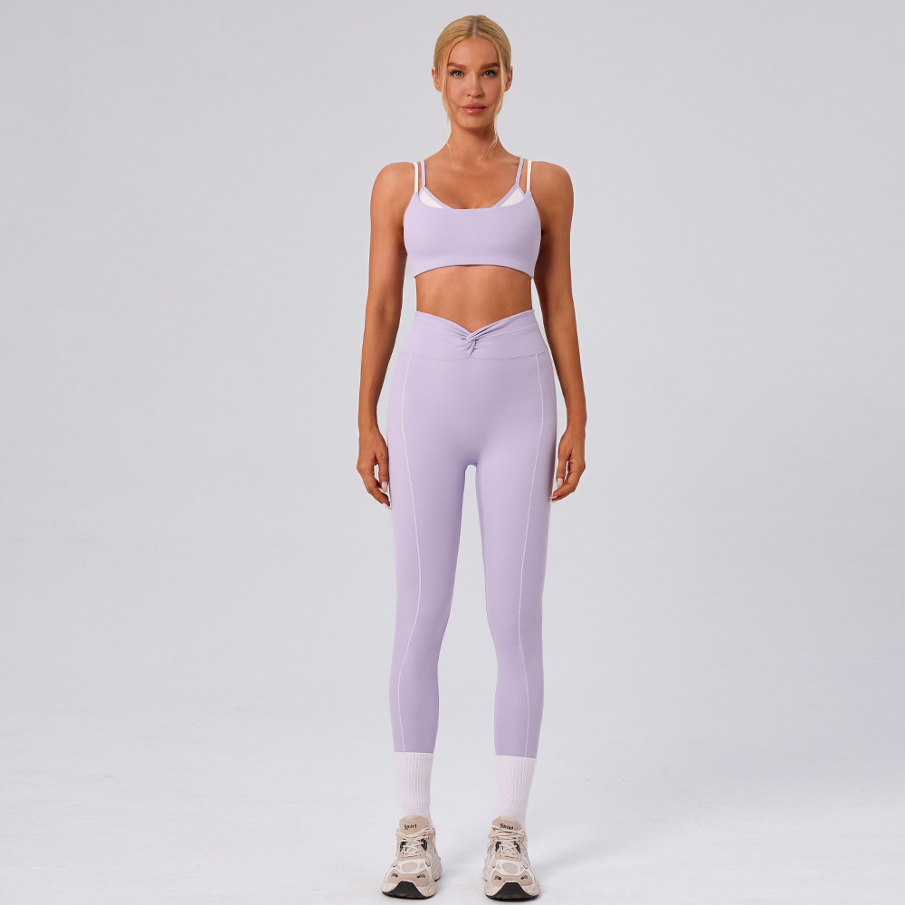 Desnudo transfronterizo deportivo bra de fitness color contrastante belleza de la parte superior de cintura alta torcida velocidad de calzado seco de dos piezas
