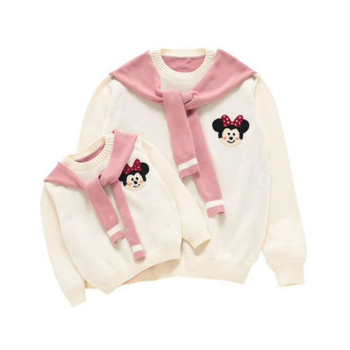 】Parent-child outfit jacket bombs the street mother-daughter outfit cartoon sister outfit college style knitted parent-child sweater mother-child