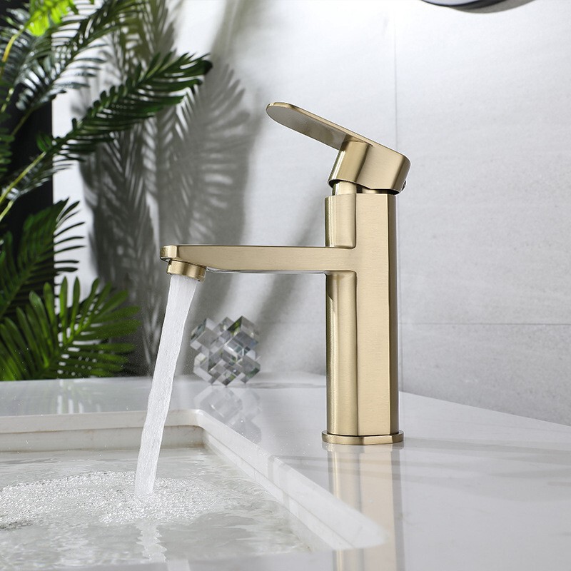 Russian 304 Brushed Gold Washbasin Faucet, Hot and Cold Water Mixer, Thickened Solid Faucet Russian 304 Brushed Gold Washbasin Faucet, Hot and Cold Water Mixer, Thickened Solid Faucet
