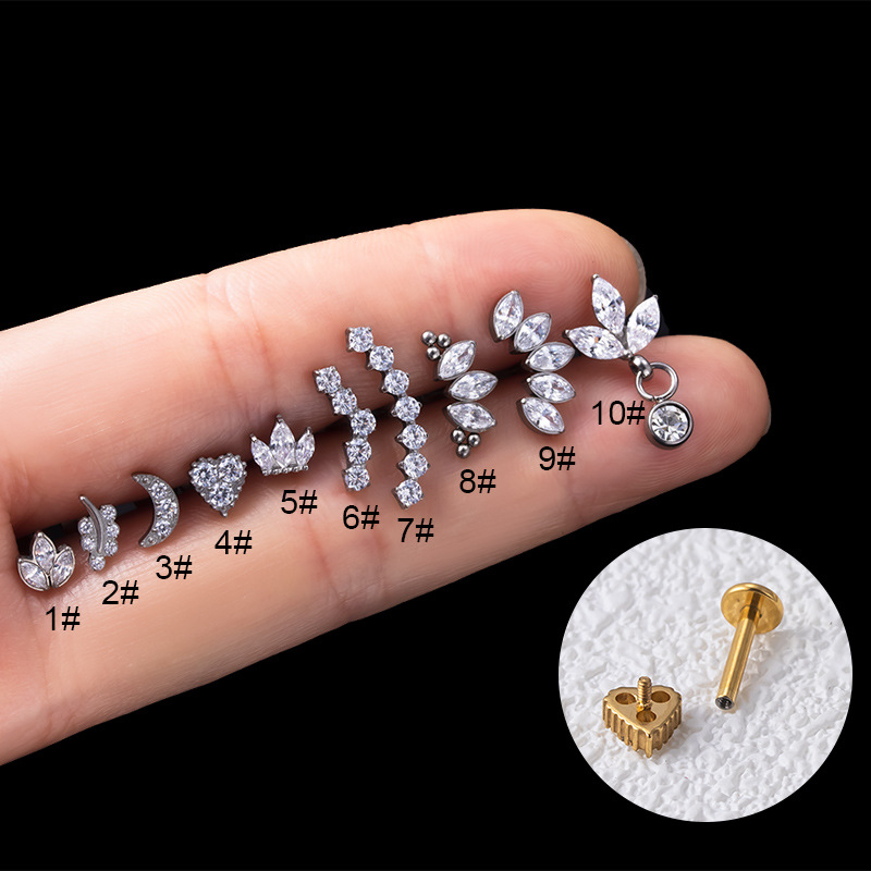 1 Piece Fashion Crown Plating Titanium Steel Zircon Ear Studs display picture 1