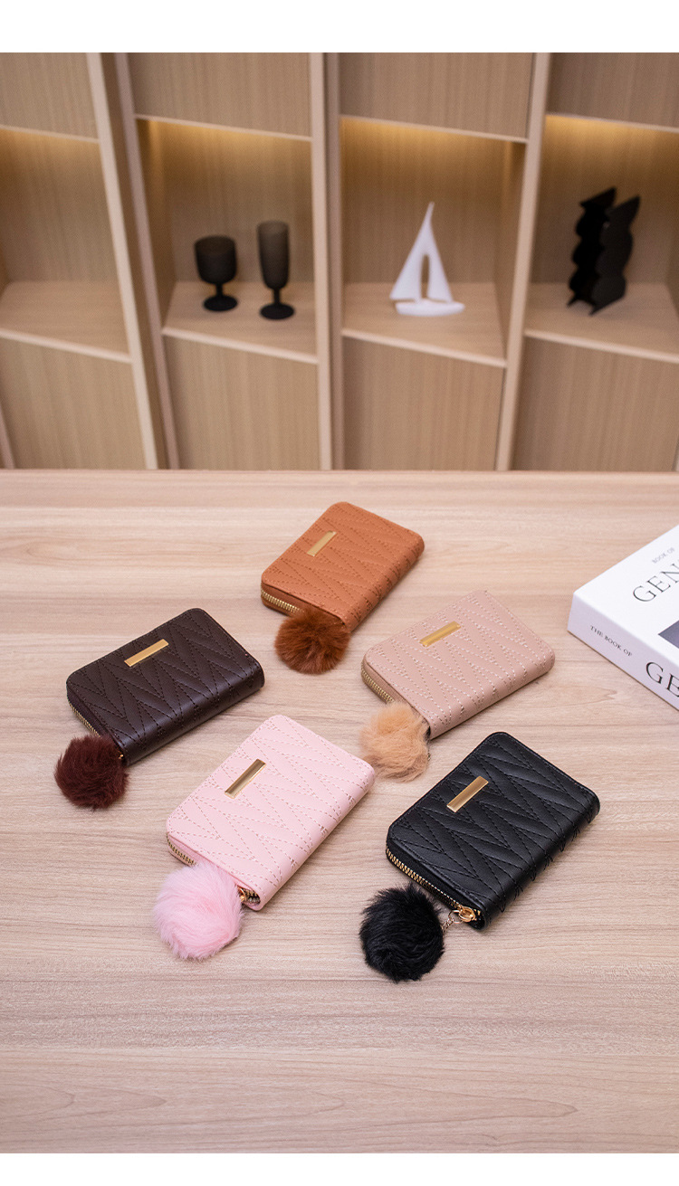 117g Weight Synthetic Leather Lining Material Women's Solid Color Pu Leather Zipper Wallets