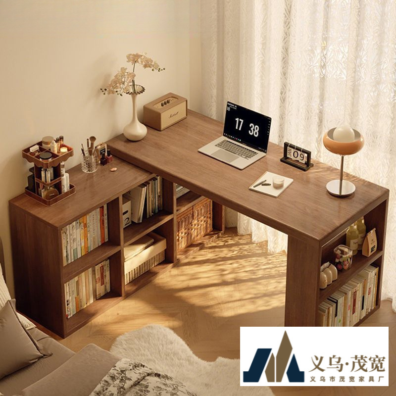 Solid Wood Corner Desk Bookcase Integrated Table Bedroom Home Student Dressing Table L-Shaped Corner Computer Desk Office