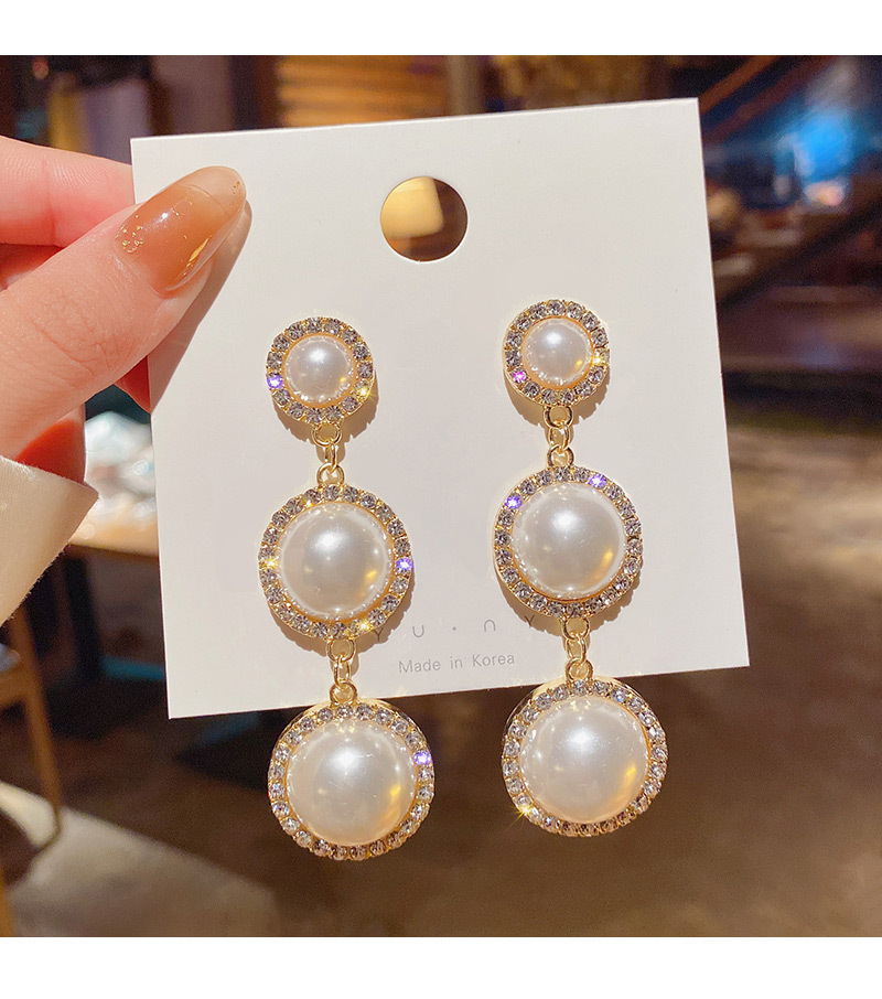 Fashion Circle Pearl Tassel Copper Earrings Wholesale display picture 7