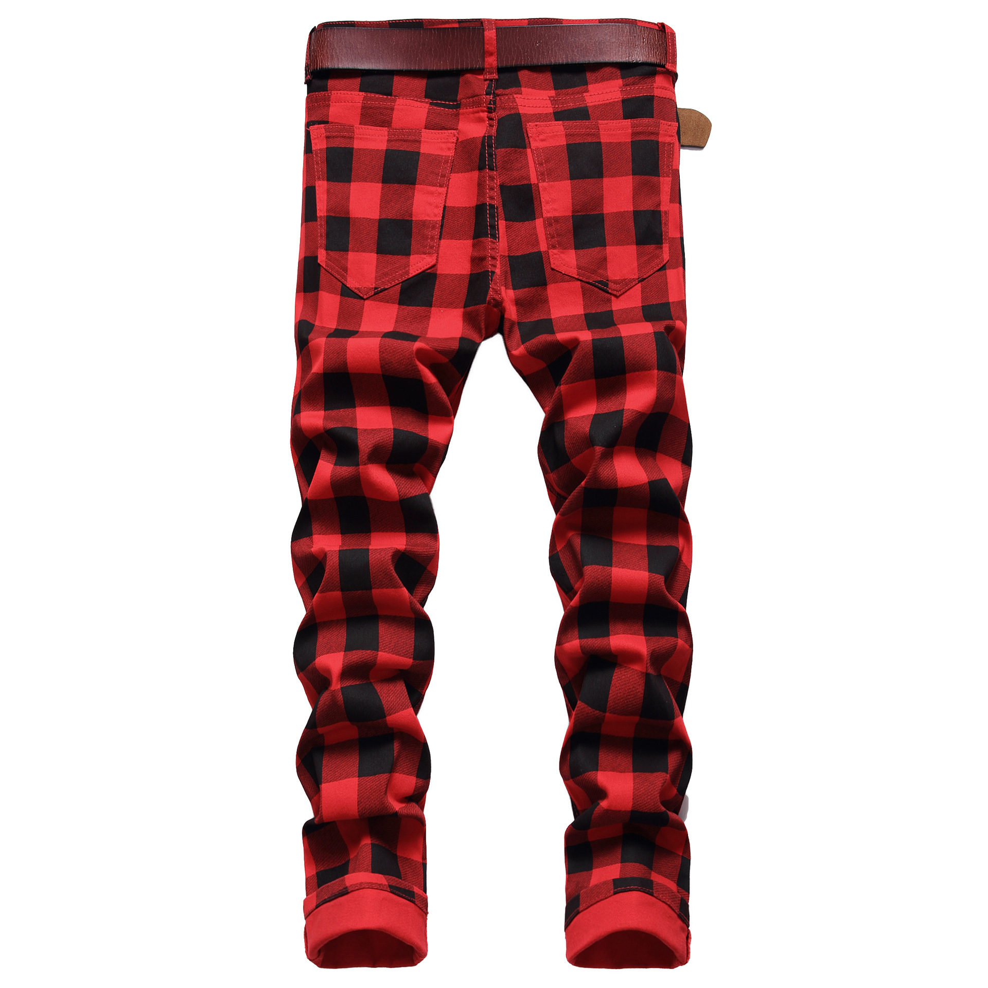 Original European British Style Slim Fit Stretch Jeans Plaid Printed Fashion Men's Trendy Jeans Trousers_voghion.com