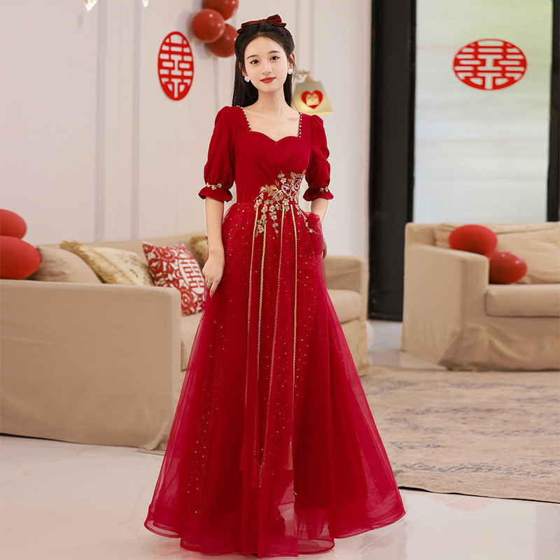 Pregnant Bride's Burgundy Toast Dress 2026 New Summer Homecoming Evening Gown Elegant Engagement Dress