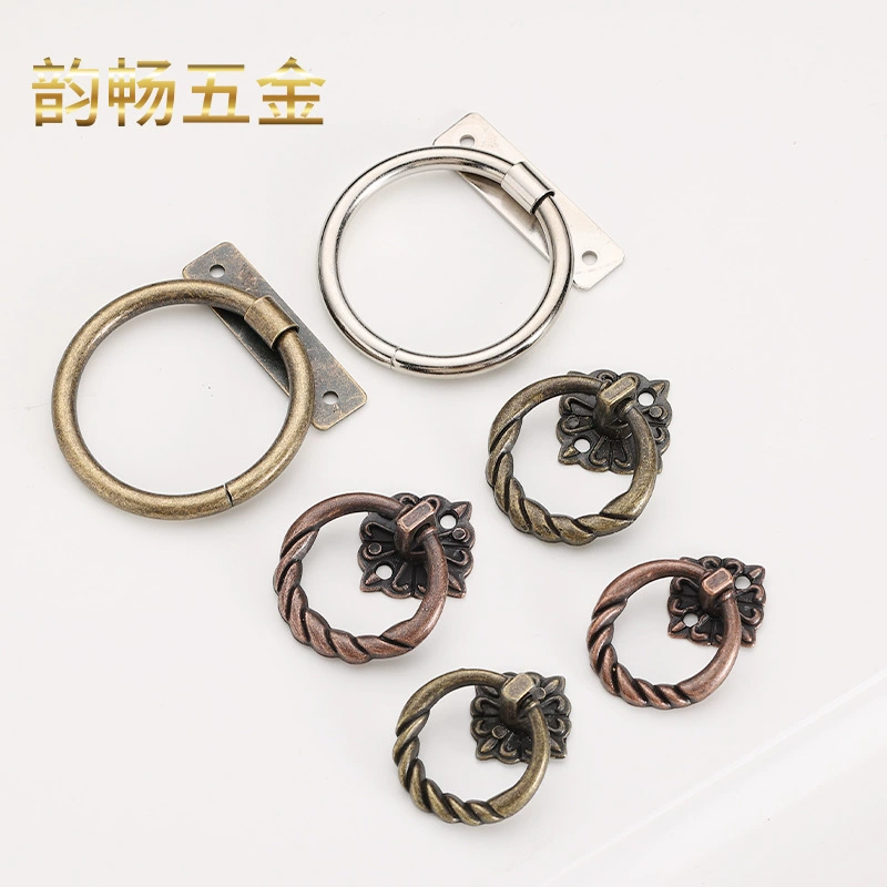 Антикварная маленькая Ручка Упаковочная коробка аксессуары одно отверстие Ручка Декоративный ящик шкафа маленькая ручка Бронзовый круг тянуть кольцо