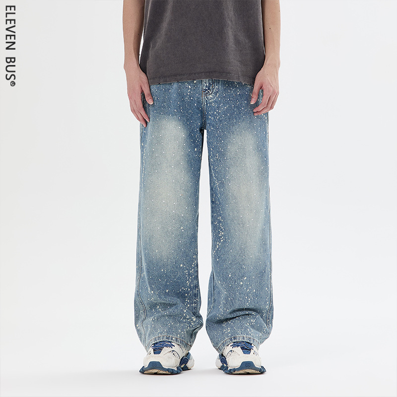 Men's High Street Distressed Jeans With Starry Rhinestone Embellishments - Relaxed Fit Straight Leg Denim Pants For Casual & Streetwear_mkmklike.com