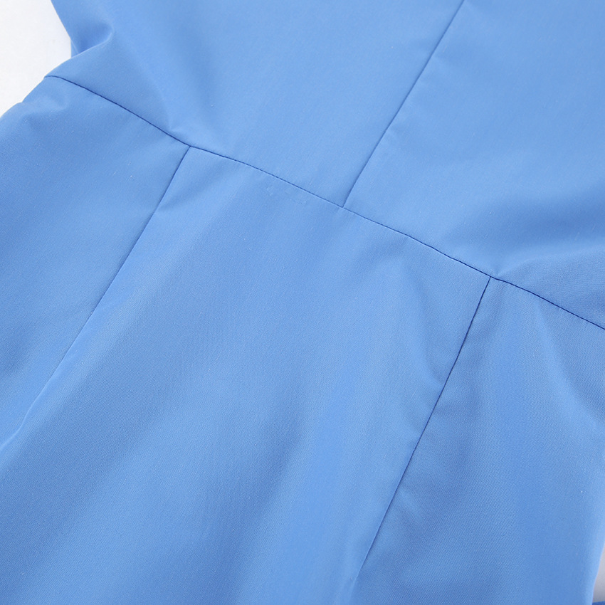 Spring Summer Casual Vitality Blue Collared Short Sleeve Slim Fit Sexy Design Dress Niche Office Dress