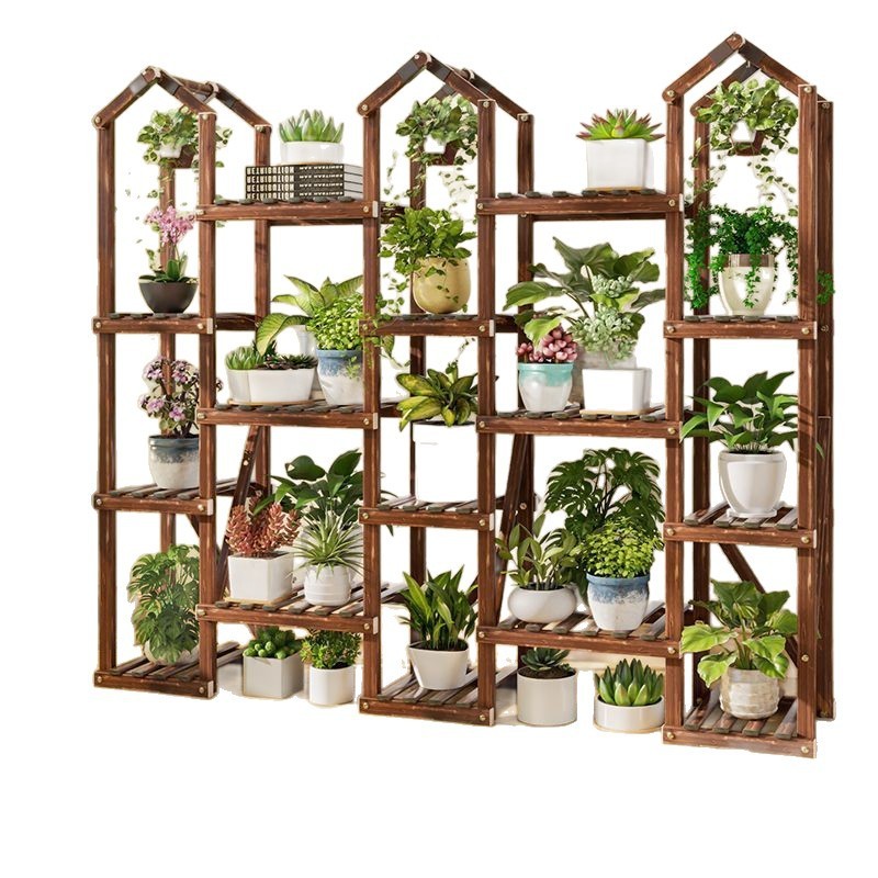 屋内フラワーシェルフ多層鉢植え収納ラック植物多肉植物リビングルーム床置き無垢材植木鉢ラック新しいスタイル|undefined