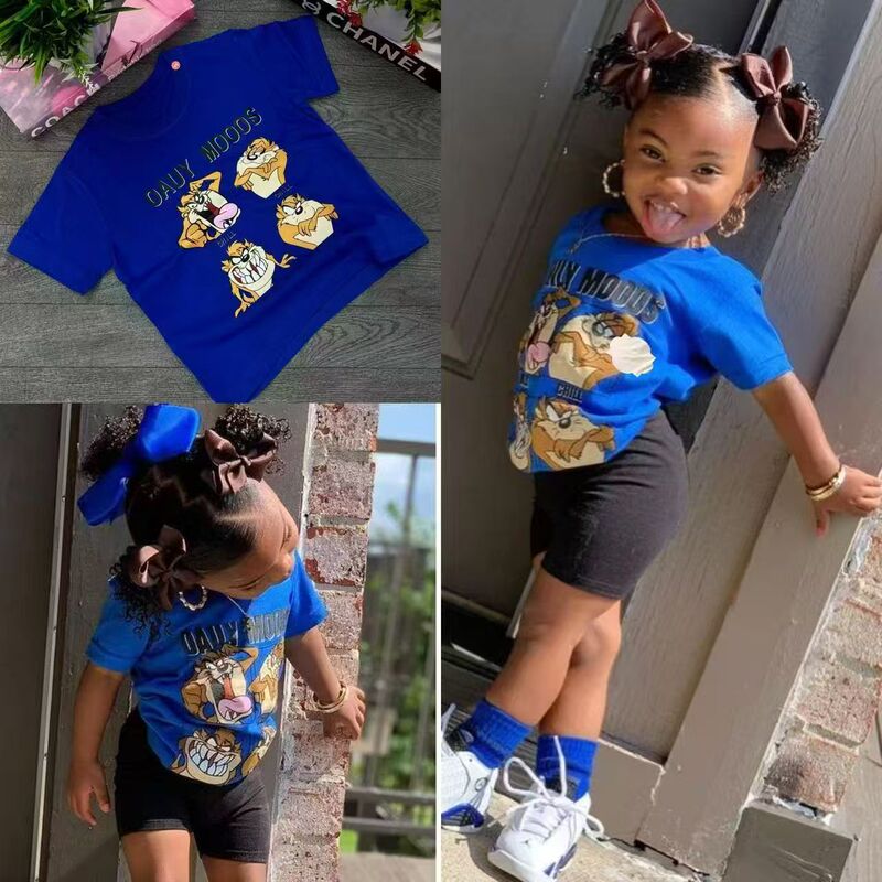 Children's American Style Retro Trendy Brand Printed T-shirt Men's Summer Design Sense Loose Short-sleeved Top Handsome
