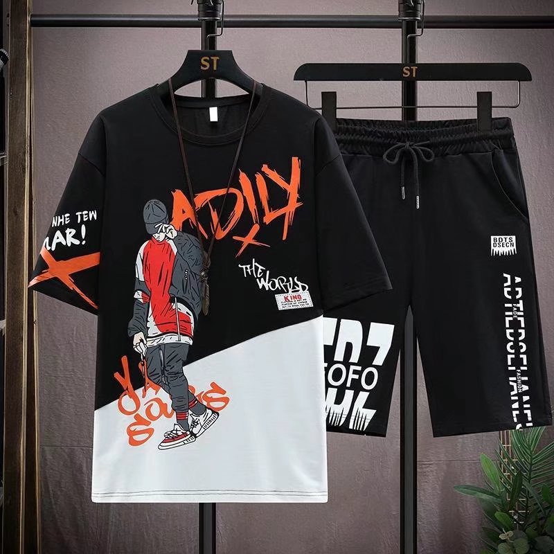 짧은 소매 반바지 세트 블랙