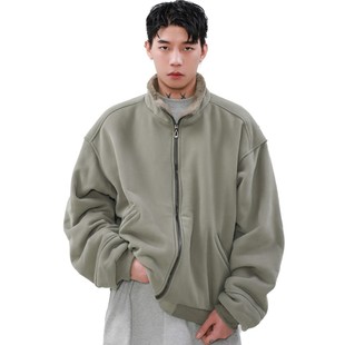 Winter plush stand collar deconstruction design American cotton-padded jacket men's high-end simple warm thick casual ruffian handsome coat
