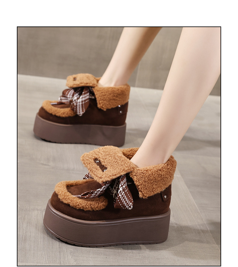 Giày boot nữ cổ cao lót nhung chống trượt đế dày tăng chiều cao — Màu cà phê chi tiết 18
