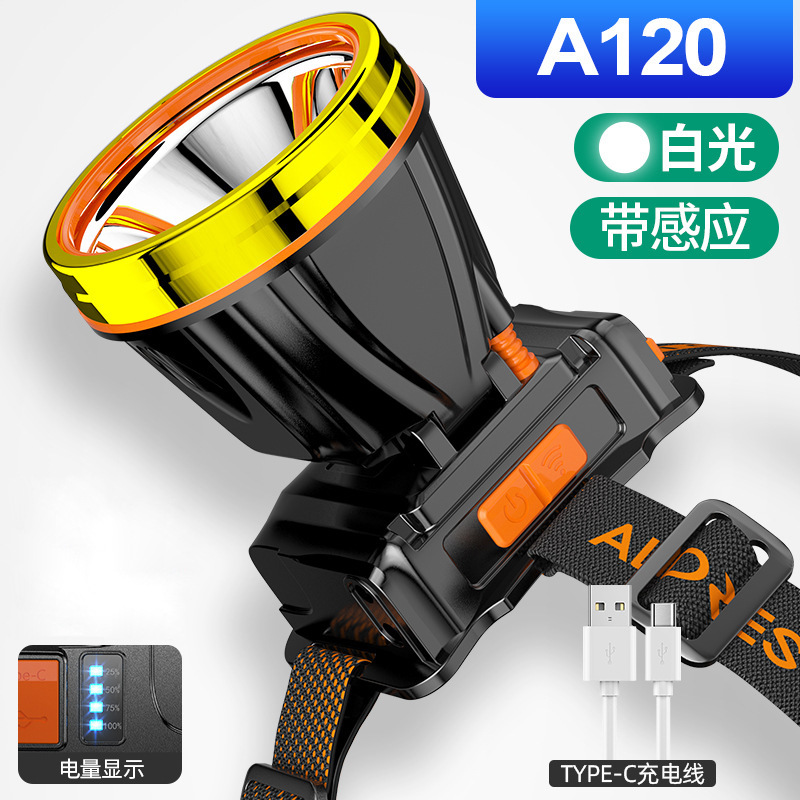 Venta al por mayor en nombre de la lámpara de minero de inducción recargable led de luz fuerte para el hogar al aire libre, batería de larga duración, faro de batería de litio de luz fuerte