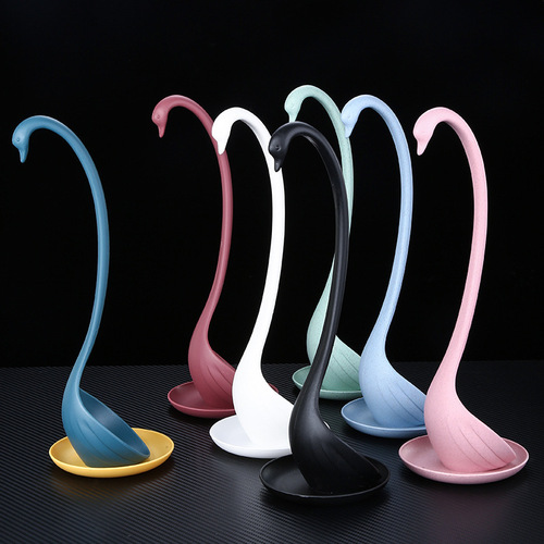 Manufacturer wholesale cross-border standing Japanese style creative anti-fall soup swan spoon wheat straw household long handle large spoon