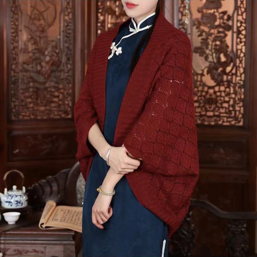 (2개) 따뜻함과 고귀함을 지켜주는 치파니 니트 가디건, 롱 가디건과 함께 착용하면 따뜻함이 느껴지는 중공 니트 숄, 소매가 달린 케이프 재킷