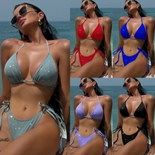 欧美新款泳衣三角包系绳款亮片闪光布料性感比基尼外贸泳装LG307