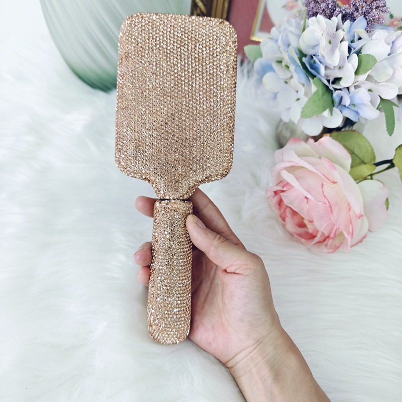 Alto aspecto champán diamante incrustado placa grande peine para las niñas, el hogar no duele el pelo masaje cojín de aire peine ins peluquería peine del pelo