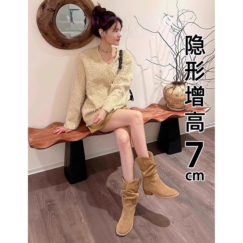 高品质马丁靴小个子内增高靴子女2025新款春季高跟中筒短靴堆堆靴|undefined