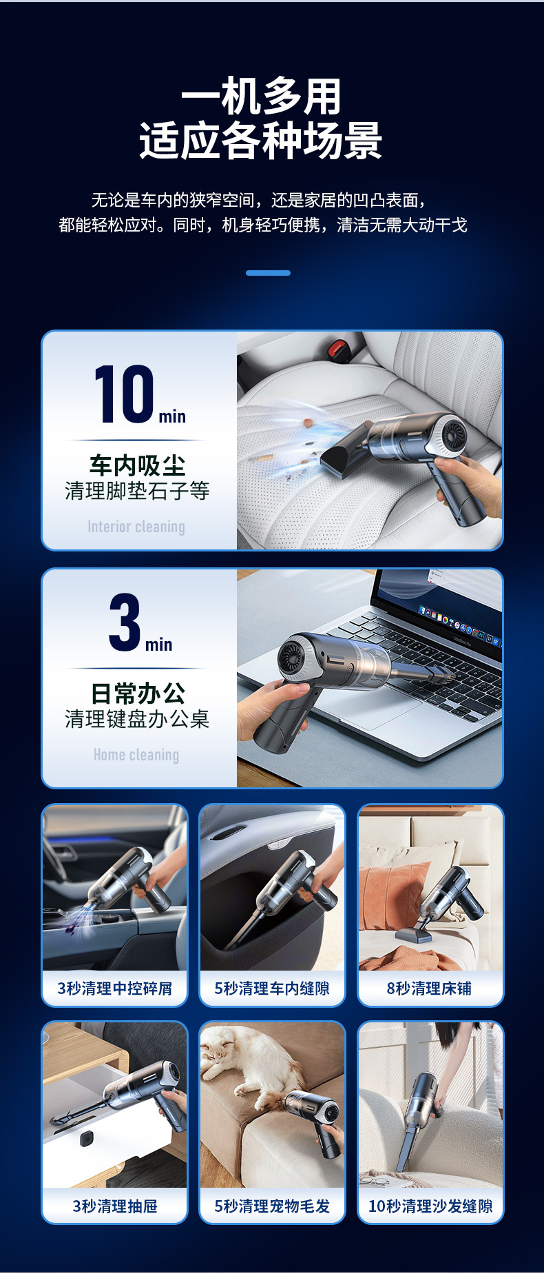 Car vacuum cleaner, cordless, brushless motor, 12000 mAh battery, high suction power, suitable for both home and car use, portable handheld dust blower, car appliance