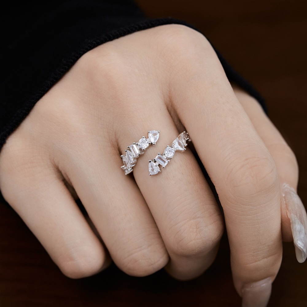 6g Weight Zircon Inlay Material Rings Classification 5, 9, Adjustable Ring Size 1 Piece Quantity Holiday, Daily Occasion 925 Sterling Silver Material Geometric Pattern Women's Gender Plating, Inlay Design Basic, Modern Style, Classic Style Style 925 Sterling Silver Zircon Geometric Rings 38
