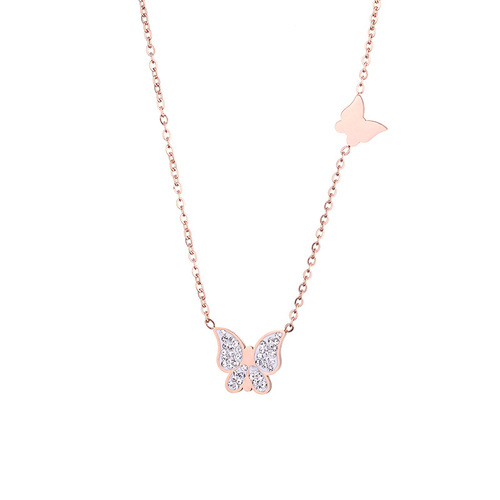 Titanium Steel Colorless Butterfly Necklace Women's Clavicle Chain  New Trendy Light Luxury Niche High-end Internet Celebrity Necklace
