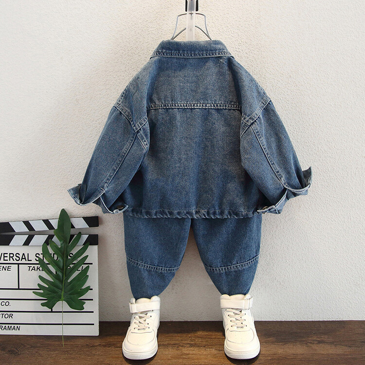 Boys' denim set for spring autumn 2024, new cool explosive street two-piece set, small and medium-sized western-style_voghion.com
