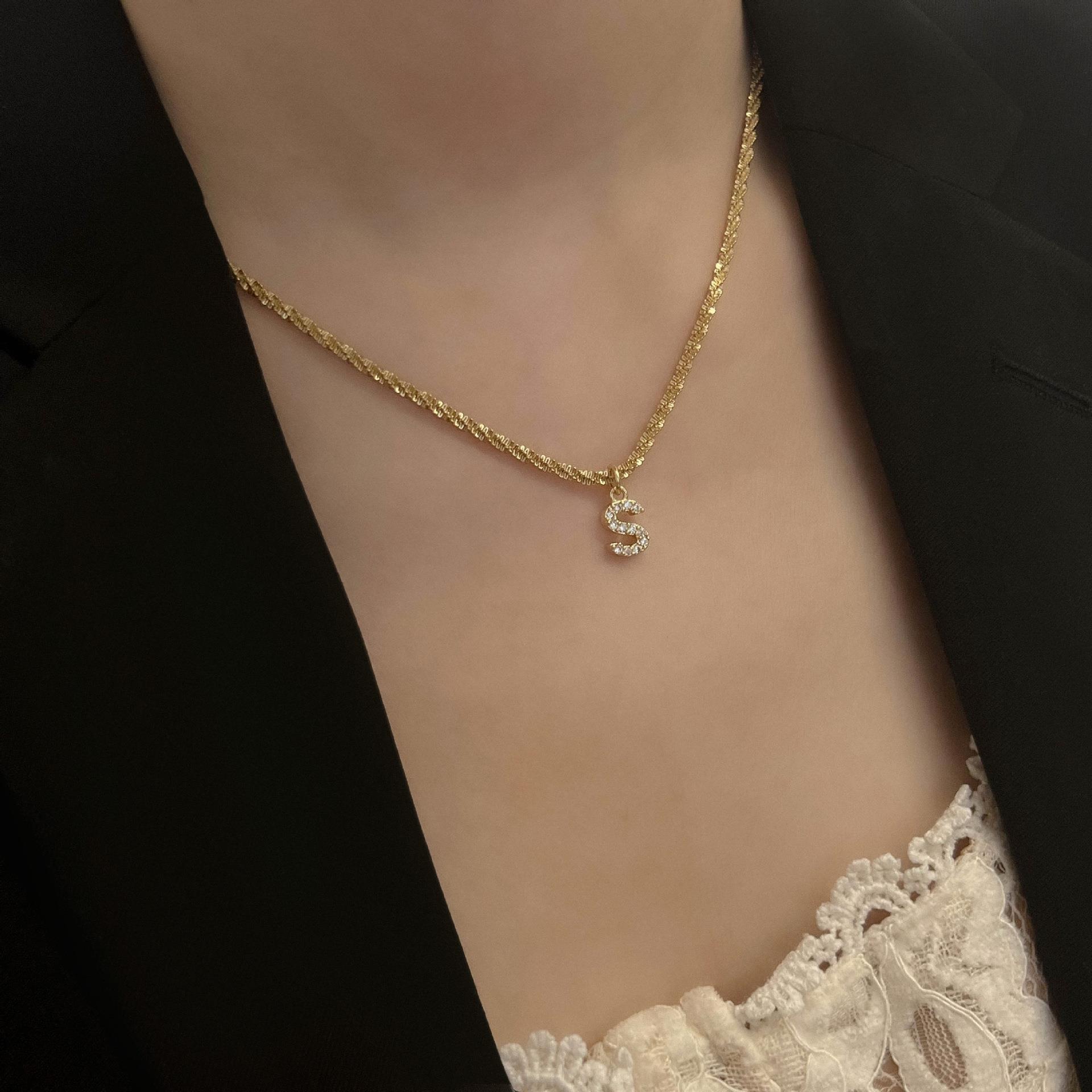 10g Weight Zircon Inlay Material Pendant Necklace Classification 1 Piece Quantity Holiday, Daily Occasion Titanium Steel Material Letter Pattern Women's Gender Plating, Inlay Design Simple Style, Classic Style Style Simple Style Classic Style Letter Titanium Steel Plating Inlay Zircon Pendant Necklace 13