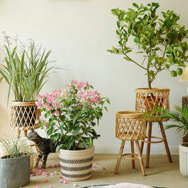 植物阳台花架家花房客厅藤编竹编龟背竹花盆ins风北欧Na装饰花篮