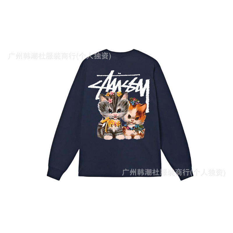 25S跨境斯图西长袖印花t恤美式潮牌STUSSY圆筒布休闲宽松男女同款|undefined