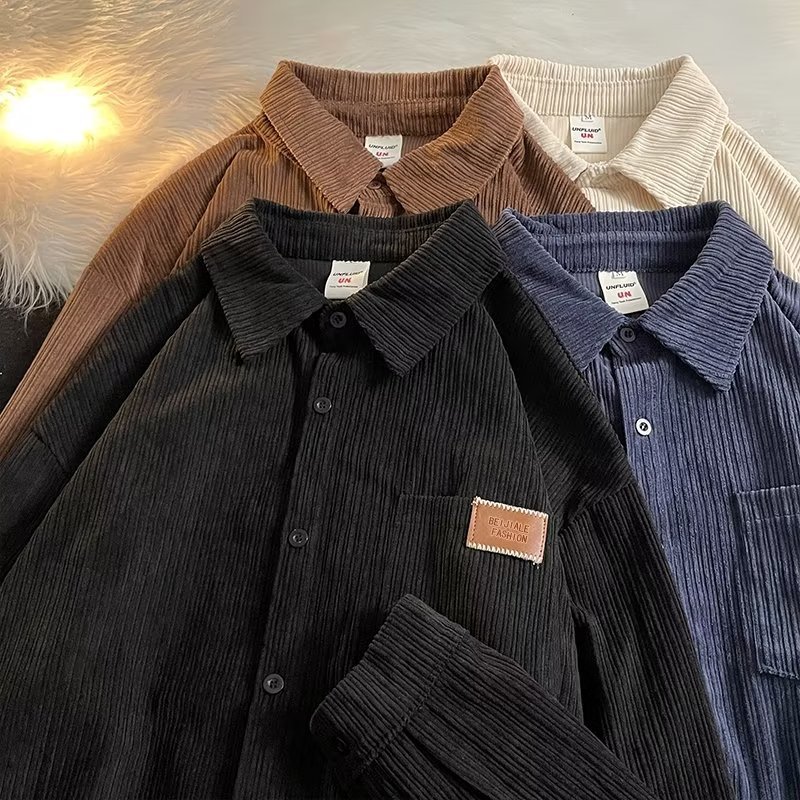 Camisa de todo fósforo estilo Harajuku otoño e invierno retro camisa de manga larga para hombre bf marca de moda casual suelta simple y hermosa chaqueta